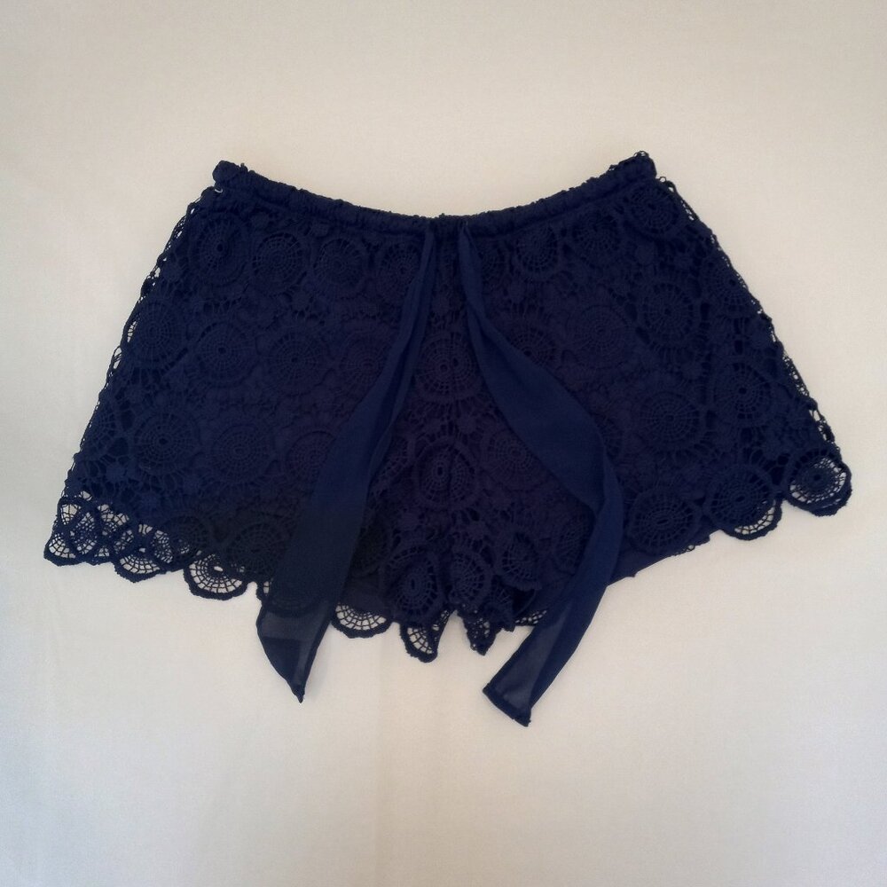 HeartSoul Womens Navy Blue Lace Shorts with Tie